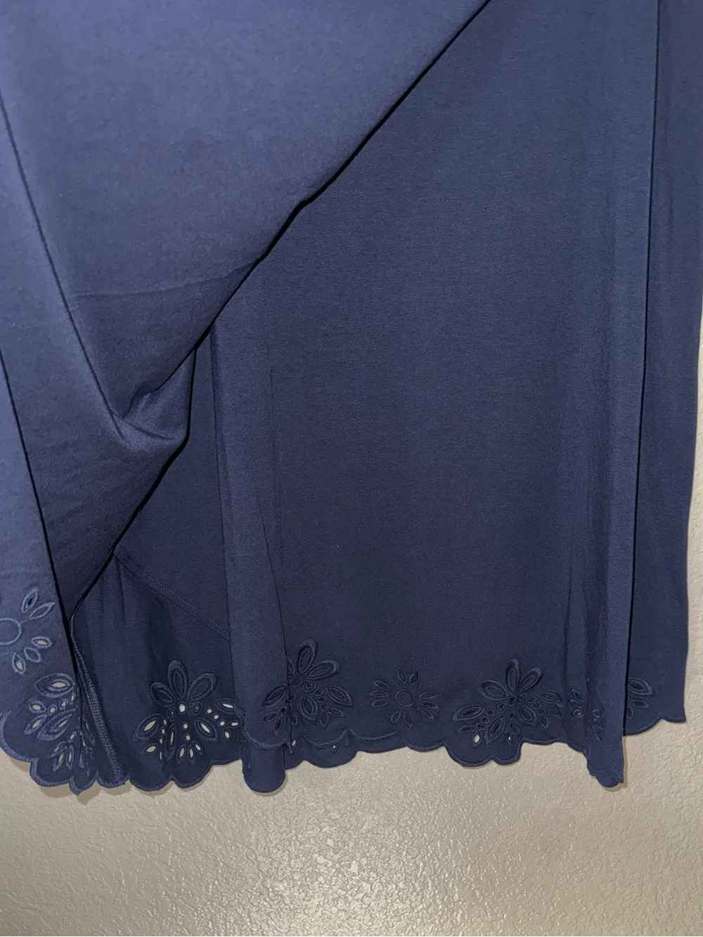 Talbots 1X Eyelet Scalloped Hem Navy Midi Skirt Cottagecore Boho